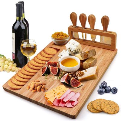 Wood bamboo cheese board set with cutlery (2)